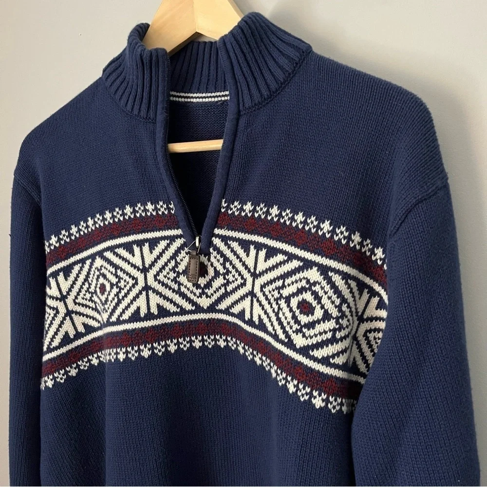 IZOD Navy Blue Fair Isle Quarter Zip Sweater Size Large